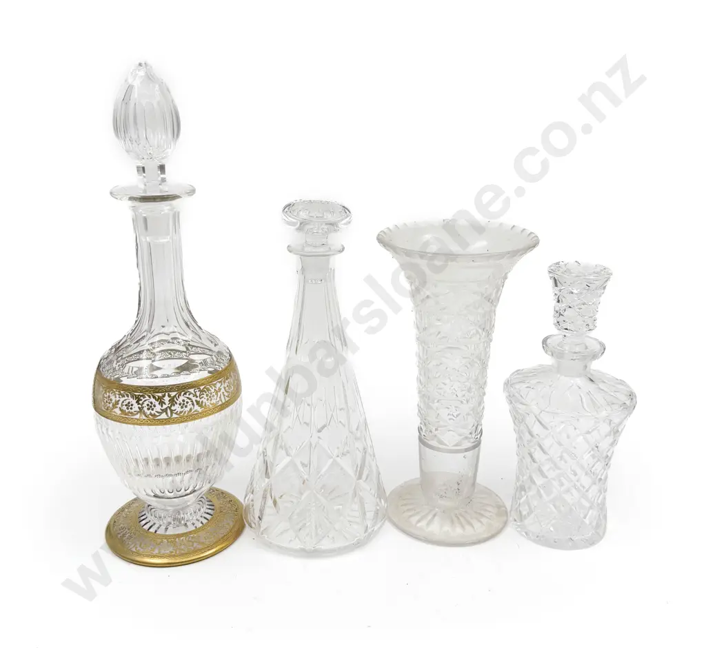 Gilt Overlaid Crystal Decanter & Two Others & Vase Image 1++