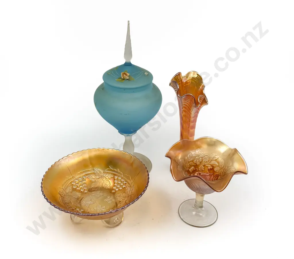 Three Pieces Carnival Glass & Other Image 1++