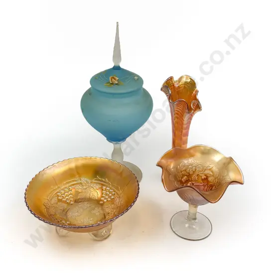 Three Pieces Carnival Glass & Other