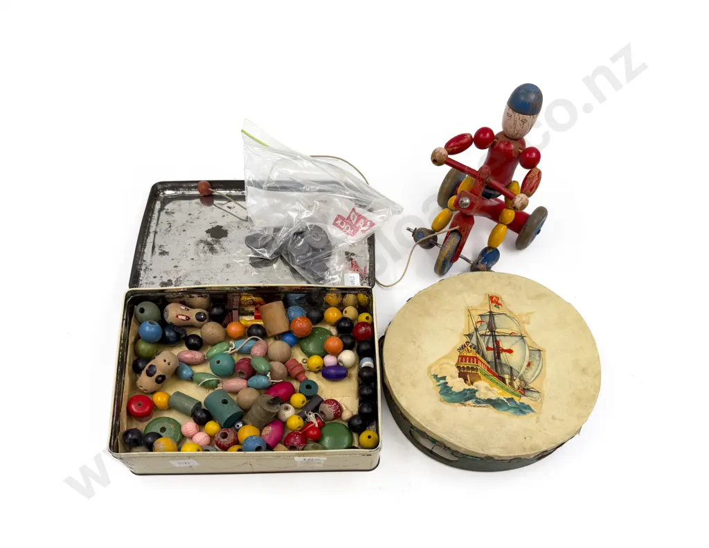 Tin of Assorted Vintage Wooden Beads & Toy etc Image 1++