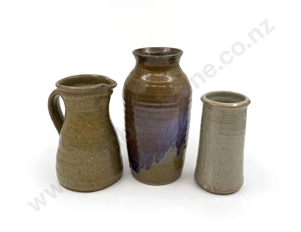 Two NZ Pottery Vases & Jug Image 1++