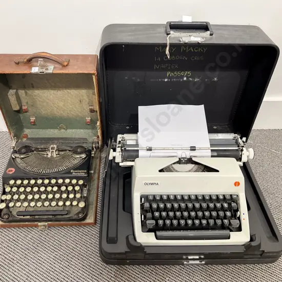 Olympia Typewriter & Case together with Vintage Remington Portable Typrewriter in Leather Case