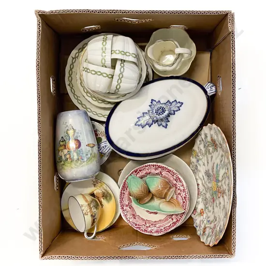 Box Quantity of Assorted Vintage Tea China incl Byzanta Ware Vase & Belle Fiore Saucers