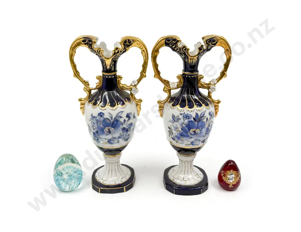 Pair Royal Dux Urn Vases & Two Paperweights Image 1++