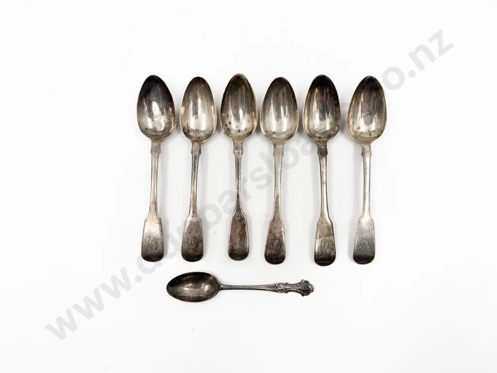 Set Six S/S Fiddle Pattern Teaspoons and odd spoon Image 1++