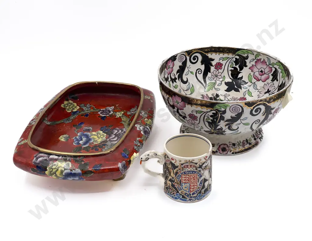 S Hancock & Sons Table Bowl & Ironstone Footed Fruit Bowl & Burleighware Mug (All A/F) Image 1++