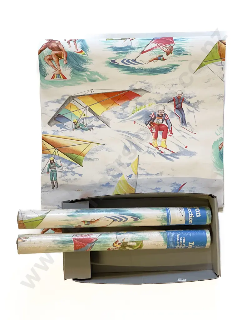 Two Rolls of Vintage Surfing Themed Wallpaper & One Part Roll Image 1++
