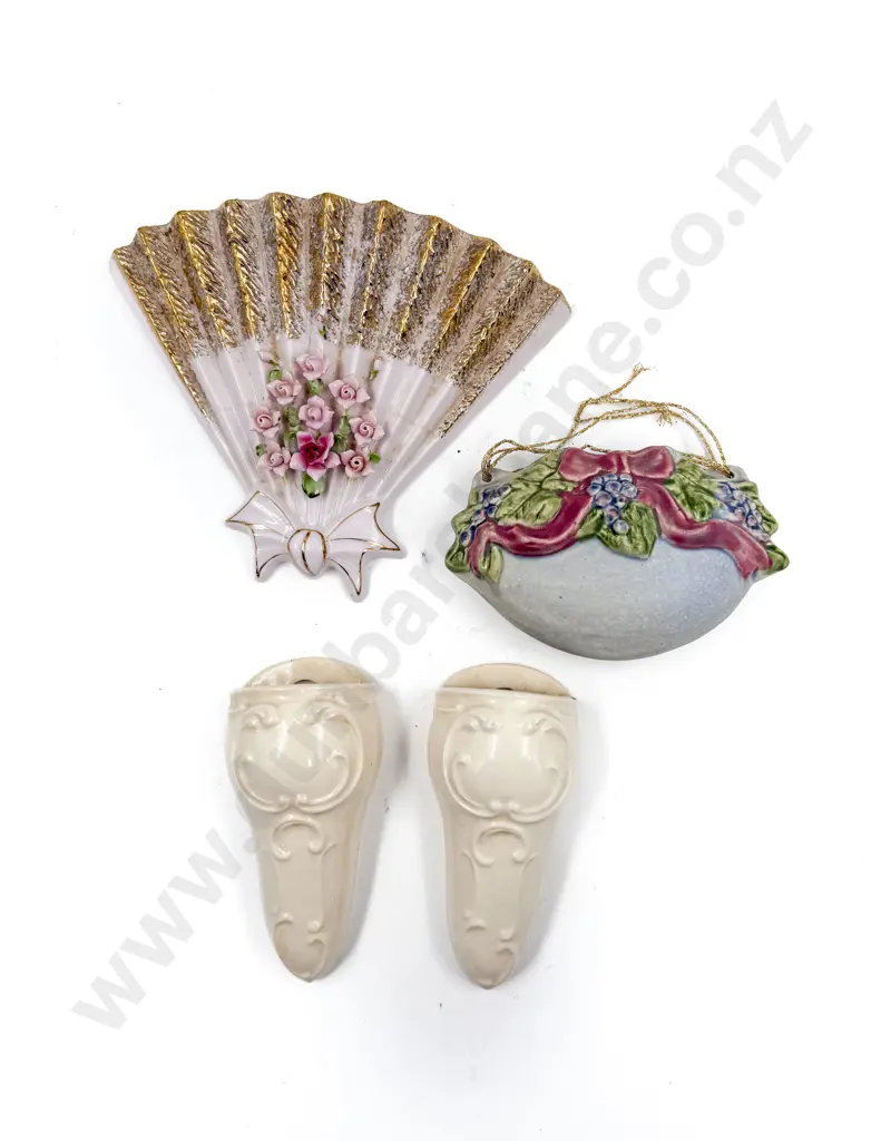 Pair Whiteware Wall Pockets & Two Others Image 1++