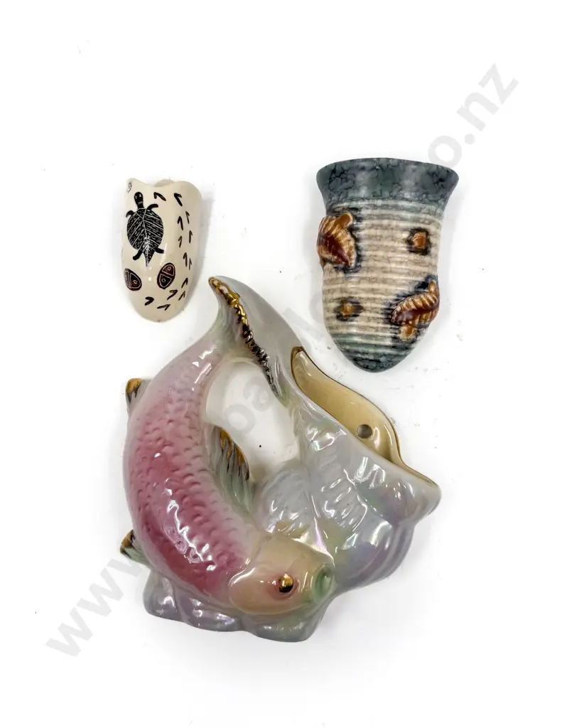 Mid C20th Lustre Ware Fish Wall Pocket & Two Others Image 1++