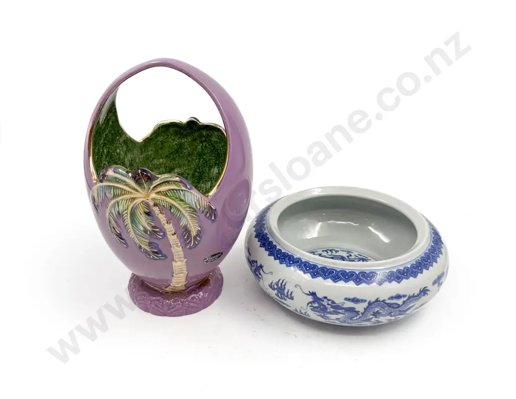 Beswick Palm Tree Purple Handled Vase with Original Sticker together with Other Bowl Image 1++