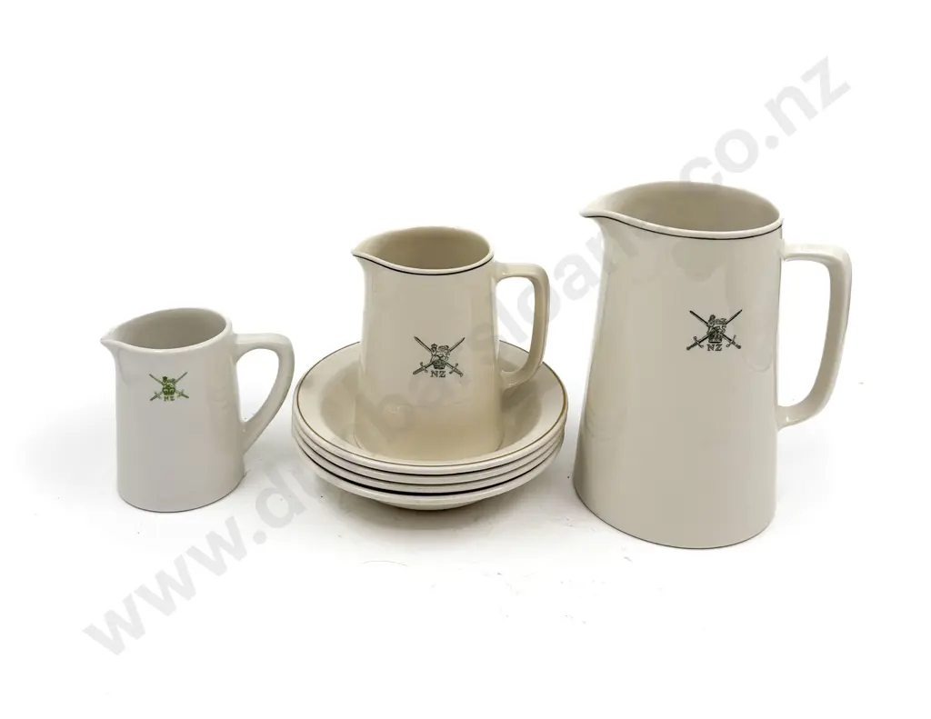 Four Crown Lynn Hotel Ware Bowls together with Three Army Crested Jugs & Vintage Magazine Image 1++