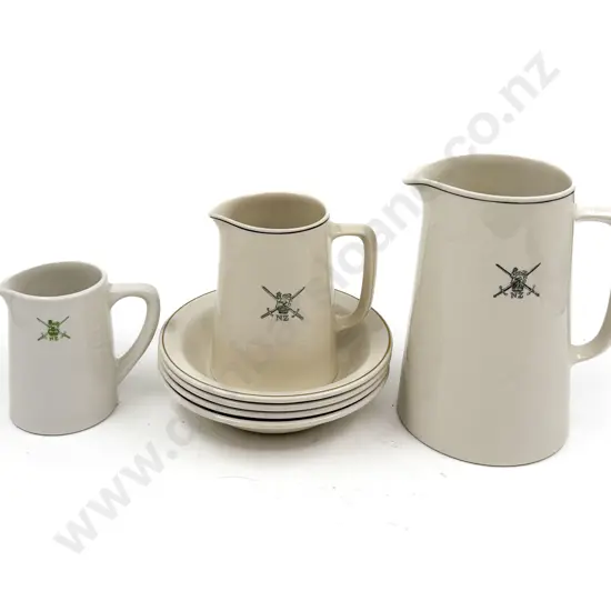 Four Crown Lynn Hotel Ware Bowls together with Three Army Crested Jugs & Vintage Magazine