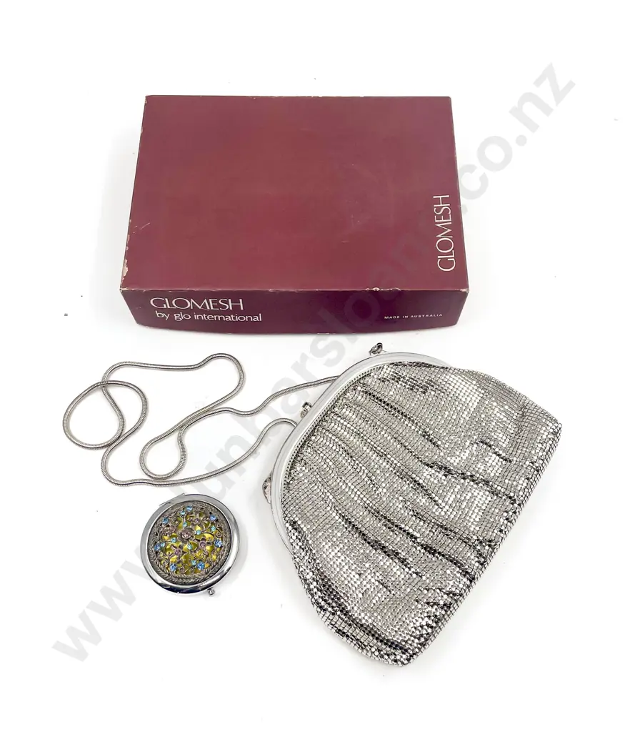 Boxed Circa 1980's Glomesh Handbag together with Compact Image 1++