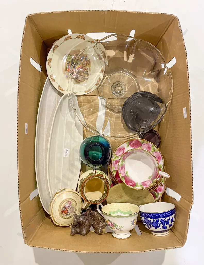 Box of Assorted China & Glassware incl Bunnykins & Poole Image 1++