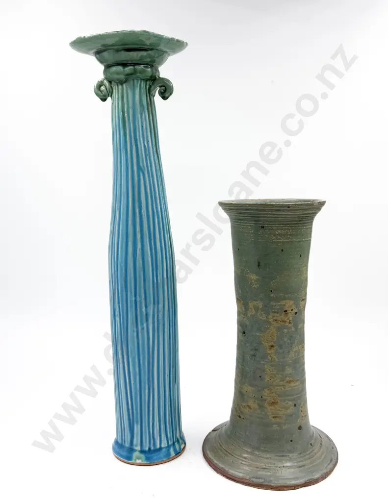 Elongated Candle Stand & Heavy Pottery Vase with Glaze Fault Image 1++