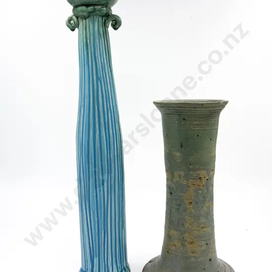 Elongated Candle Stand & Heavy Pottery Vase with Glaze Fault