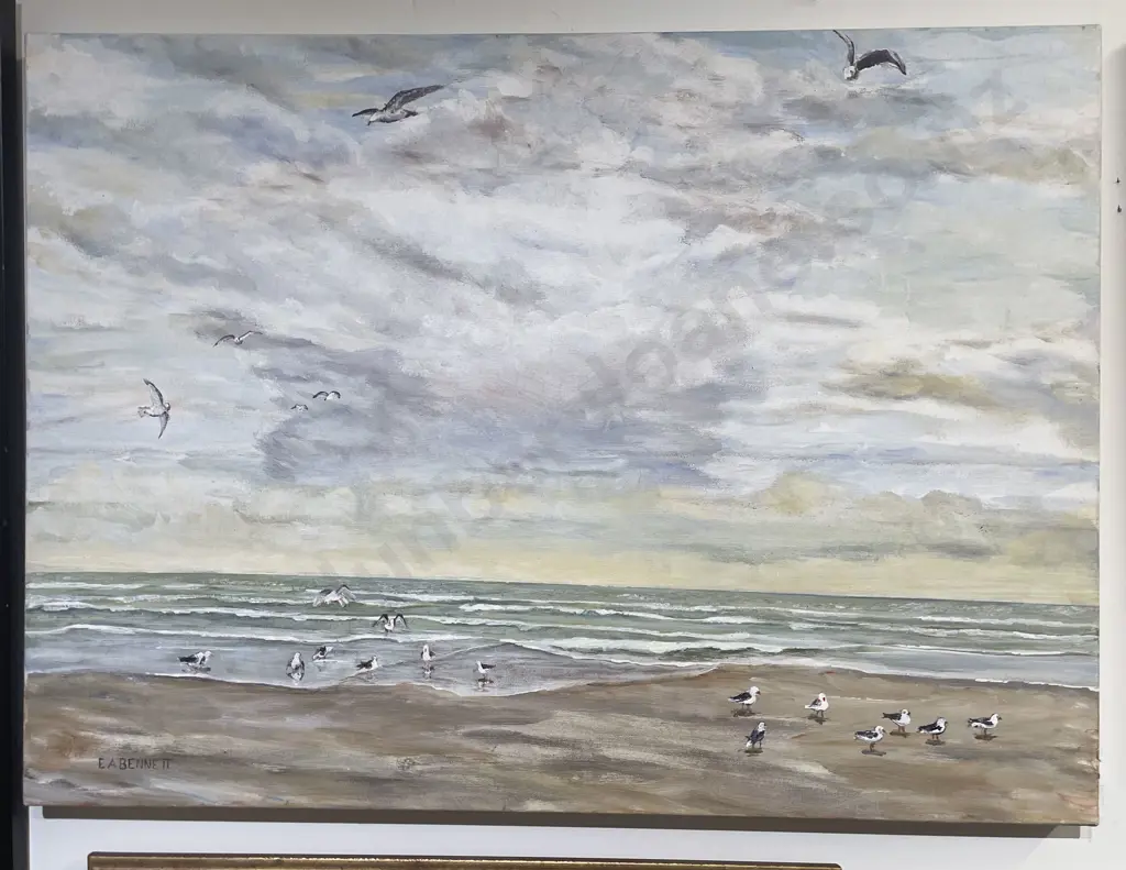 E.A. Bennett - Seascape with Seagulls - Acrylic on Canvas Image 1++
