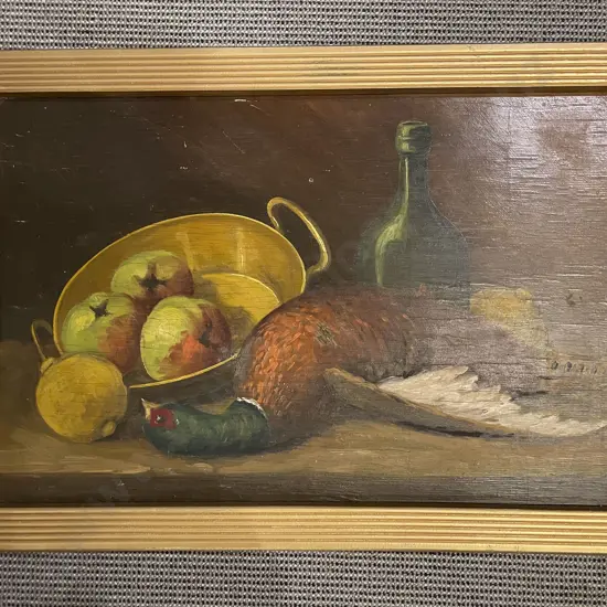 Unknown Artist - Still Life with Fruits Bottle & Pheasant - Oil on Panel