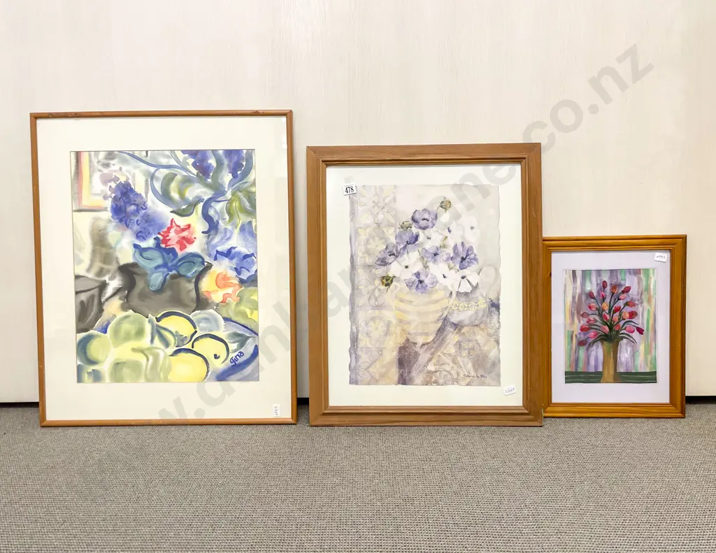 Three Framed Floral Still Lifes Image 1++