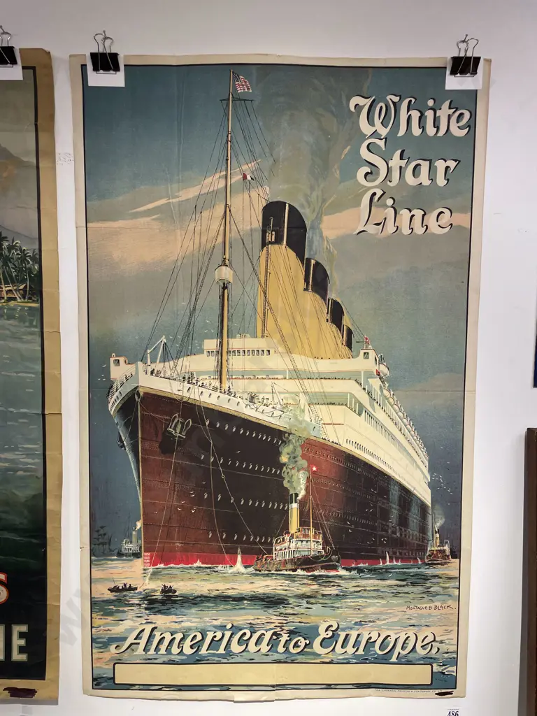 Vintage Cunard White Star Line America to Europe Advertising by Montague B. Black Image 1++