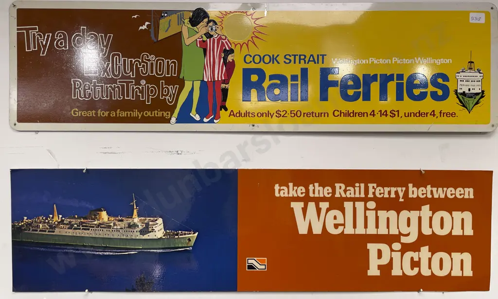Vintage NZ Cook Strait Rail Ferries Wellington to Picton Advertisement on Metal Panel & Other Similar Example Image 1++
