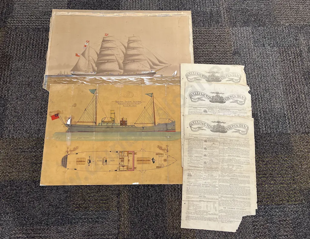 Three Antique Wellington Independent Newspaper Pages & Antique Screw Steamer Diagram & Other Image 1++