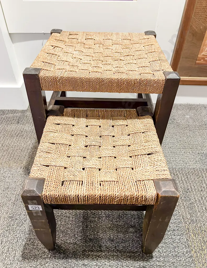 Two Seagrass Caned Stools Image 1++