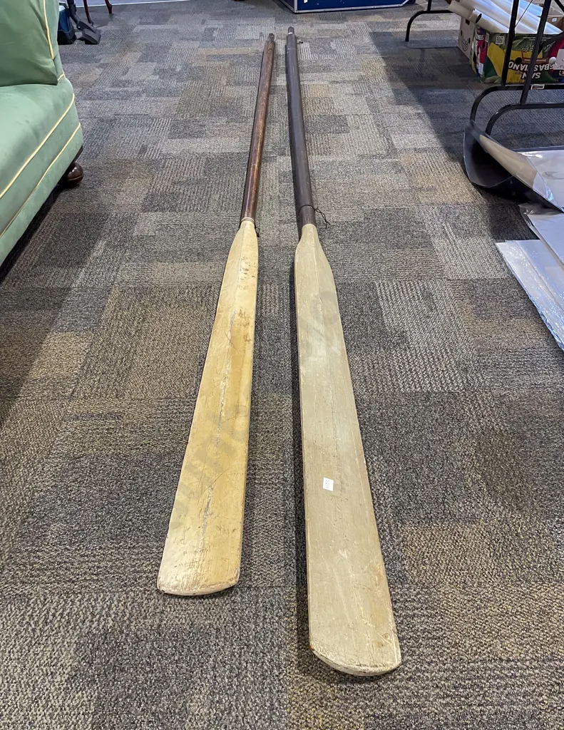 Two Large Wooden Antique Oars Image 1++