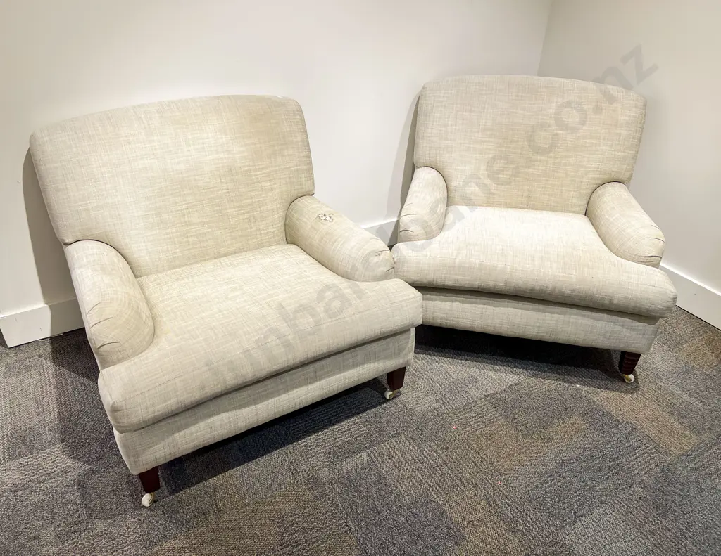 Pair Early C20th Cosy Lounge Chairs - One with Upholstery Faults Image 1++