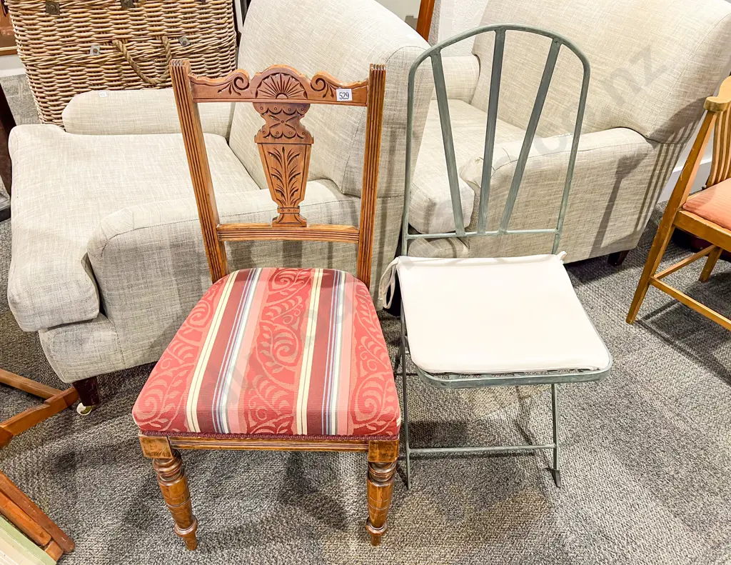 Late Victorian Single Dining Chair & Modern Metal Chair Image 1++