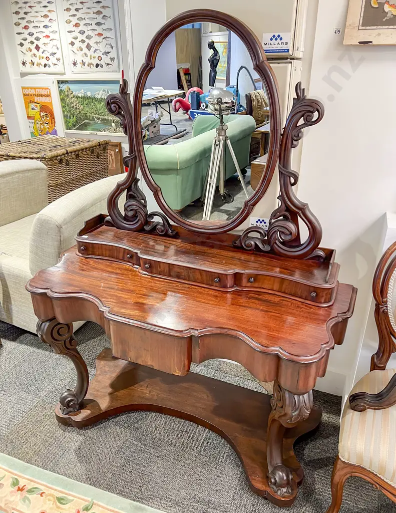 Victorian Mahogany Toilet Swing Mirror Dressing Table Image 1++