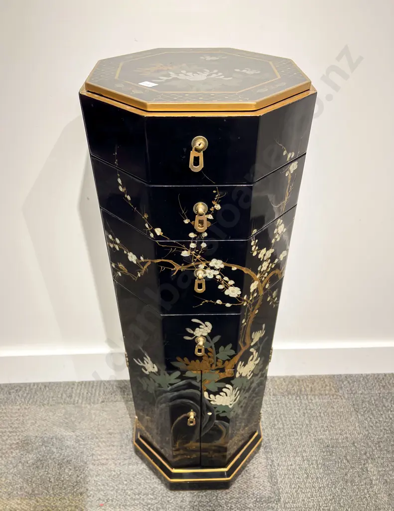 Chinese Heavy Lacquered & Decorated Whatnot Cabinet Image 1++