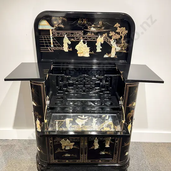 Chinese Heavy Lacquered & Decorated Cocktail Cabinet