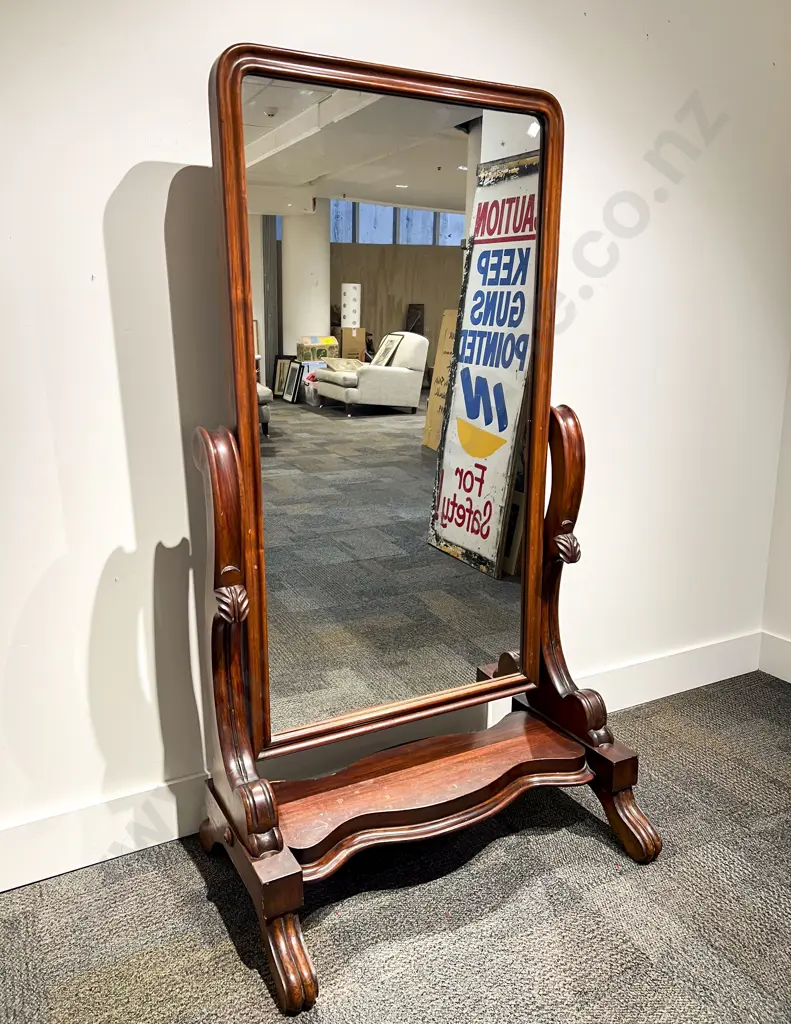 Victorian Mahogany Full Length Cheval Mirror Image 1++