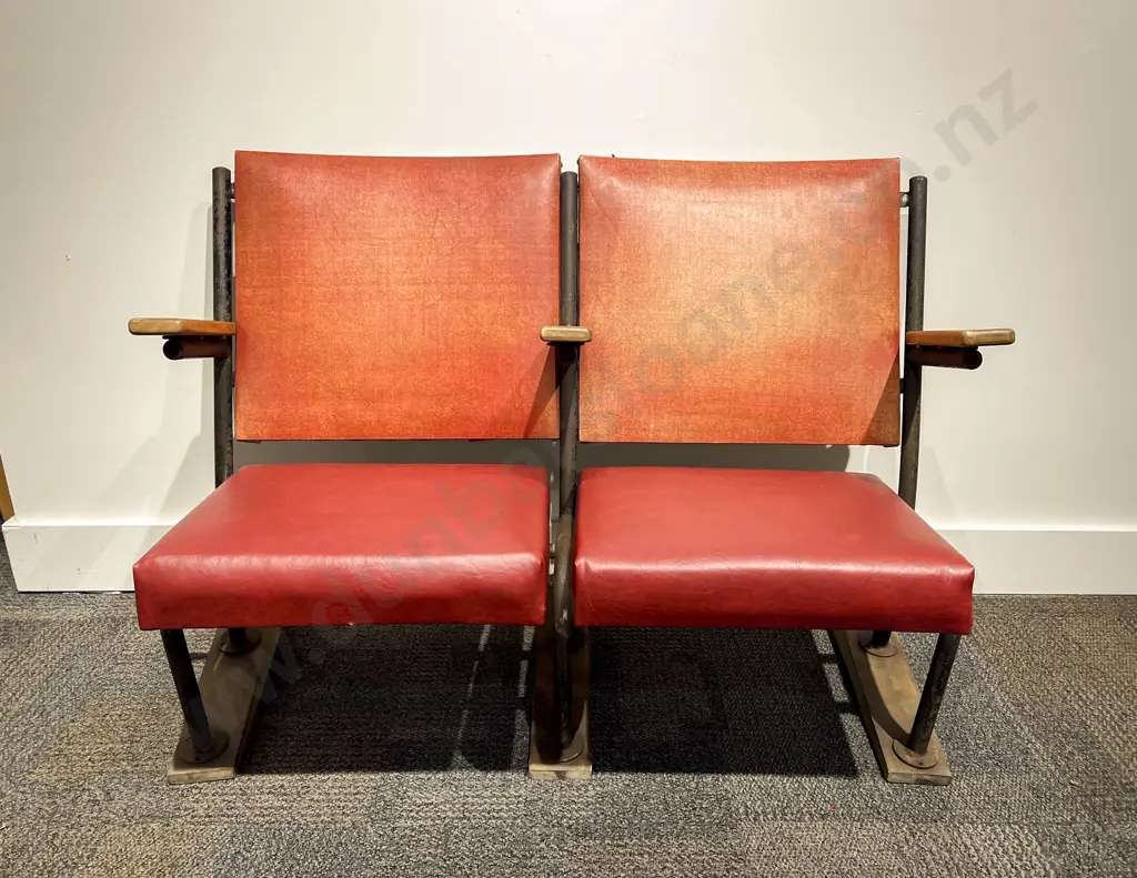 Early C20th Wooden & Cast Iron Framed Cinema Chairs Image 1++