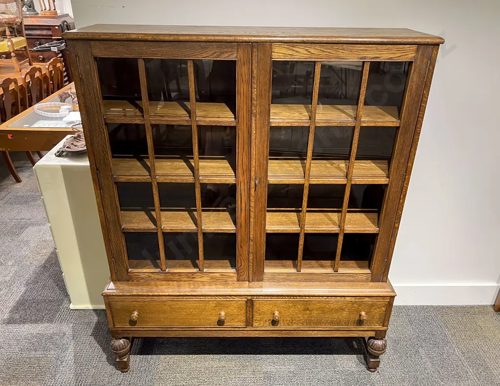 1930's Gothic Design Display Cabinet on Two Drawer Base Image 1++