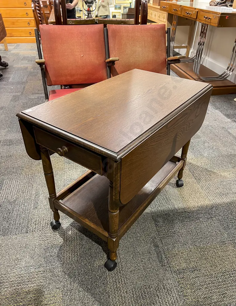 Oak Drop Leaf Tea Trolley Image 1++