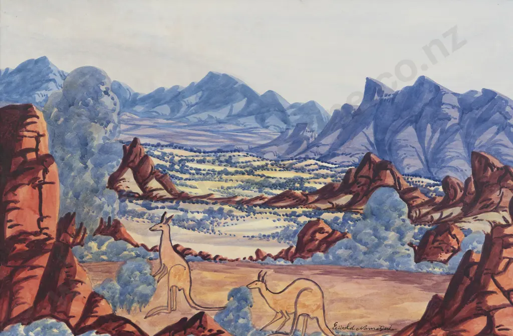 Ewald Namatjira (Australian) - MacDonnell Ranges - Central Australia Image 1++