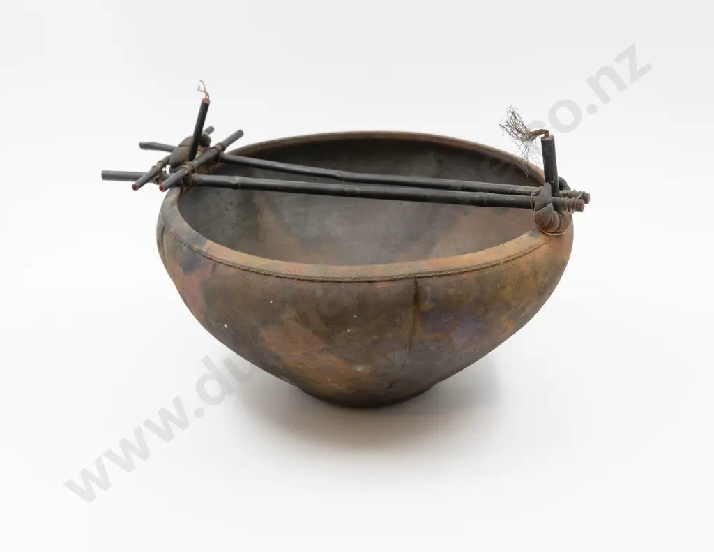 David Westmeier Raku Fired Bowl with Bamboo Handle Image 1++