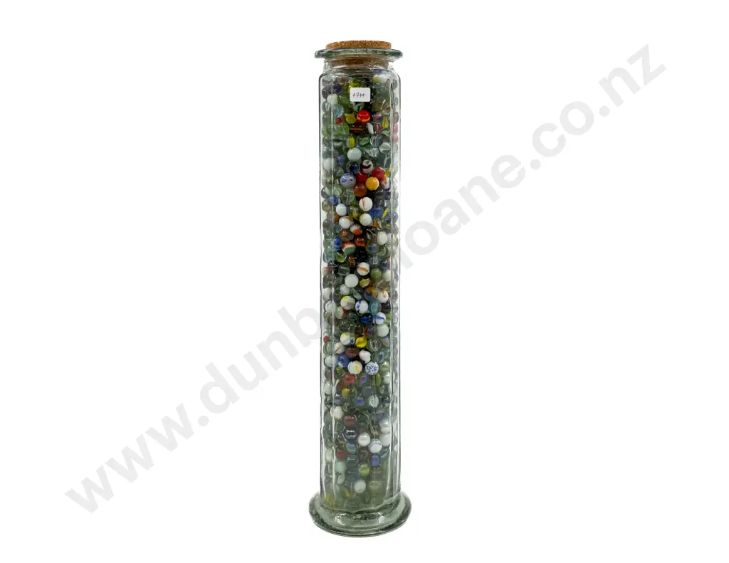 Tall Glass Spagetti Jar of Assorted Marbles Image 1++