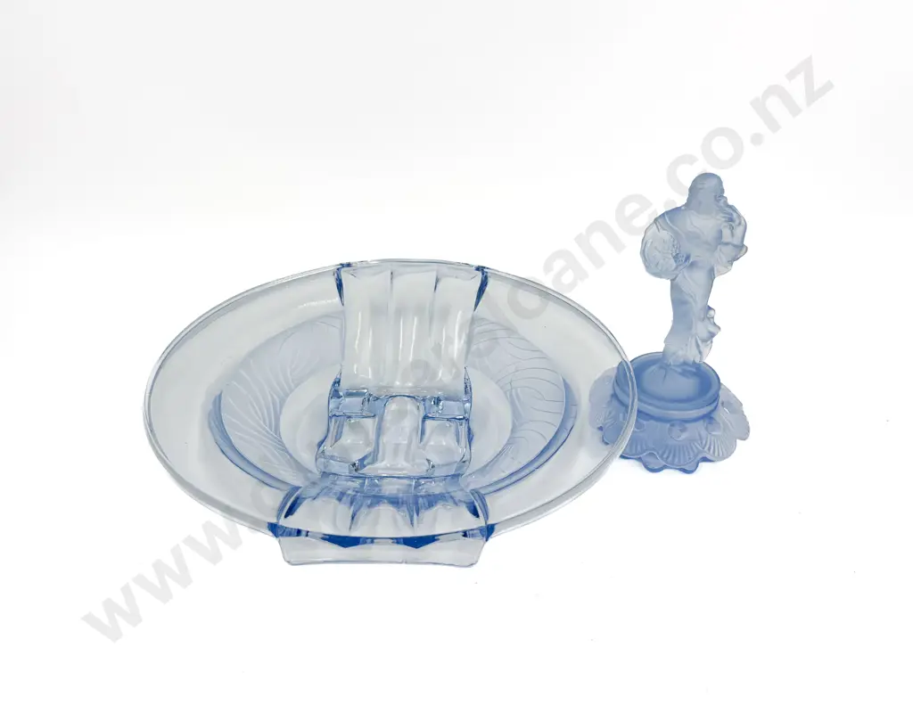 Depression Glass Float Bowl & Figural Flower Frog Image 1++
