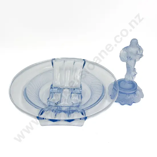 Depression Glass Float Bowl & Figural Flower Frog