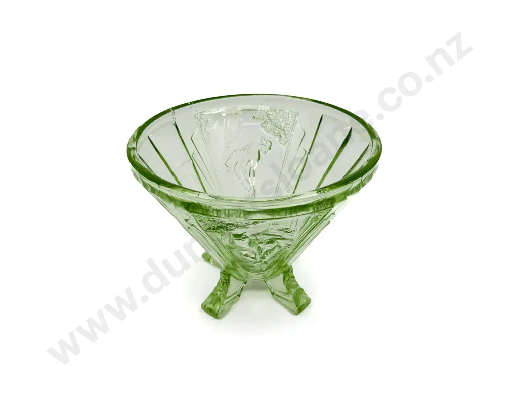 Green Depression Glass Bowl with Figure of Hermes Image 1++