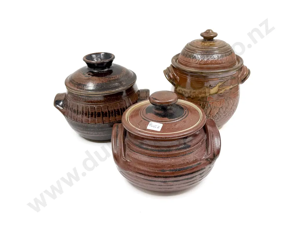 Three Assorted NZ Pottery Casserole Dishes Image 1++