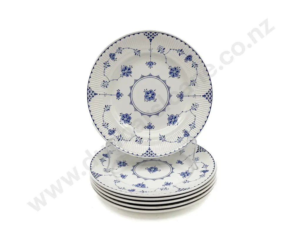 Six English "Denmark" Blue & White Plates Image 1++