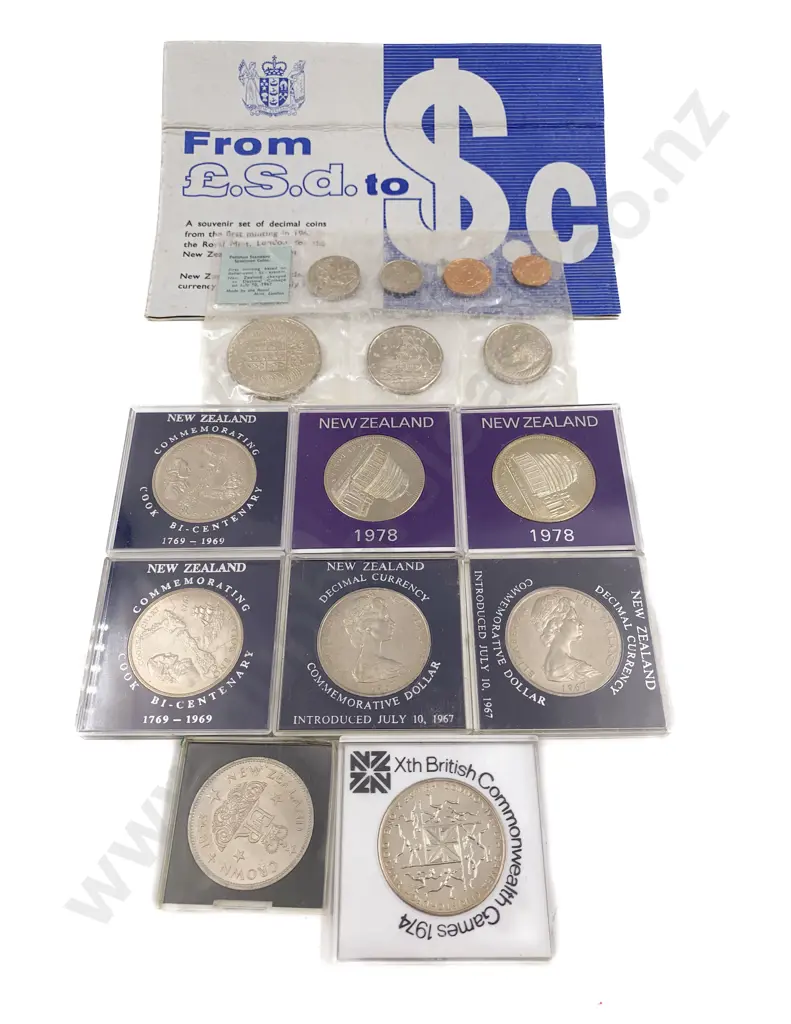 NZ Seven Various Proof $1 UK Five Shilling Proof and 1967 Decimal Souvenir Image 1++