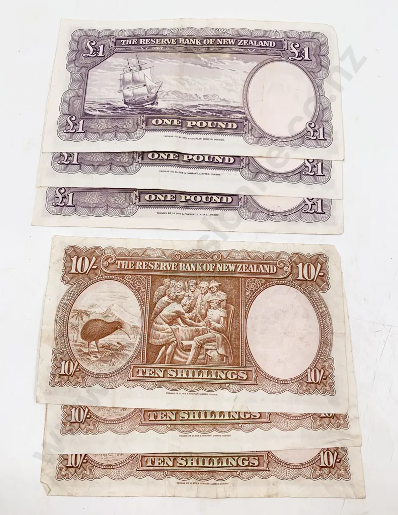 NZ Signed Fleming £1 x3 and 10/- x3 Image 1++
