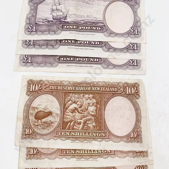 NZ Signed Fleming £1 x3 and 10/- x3
