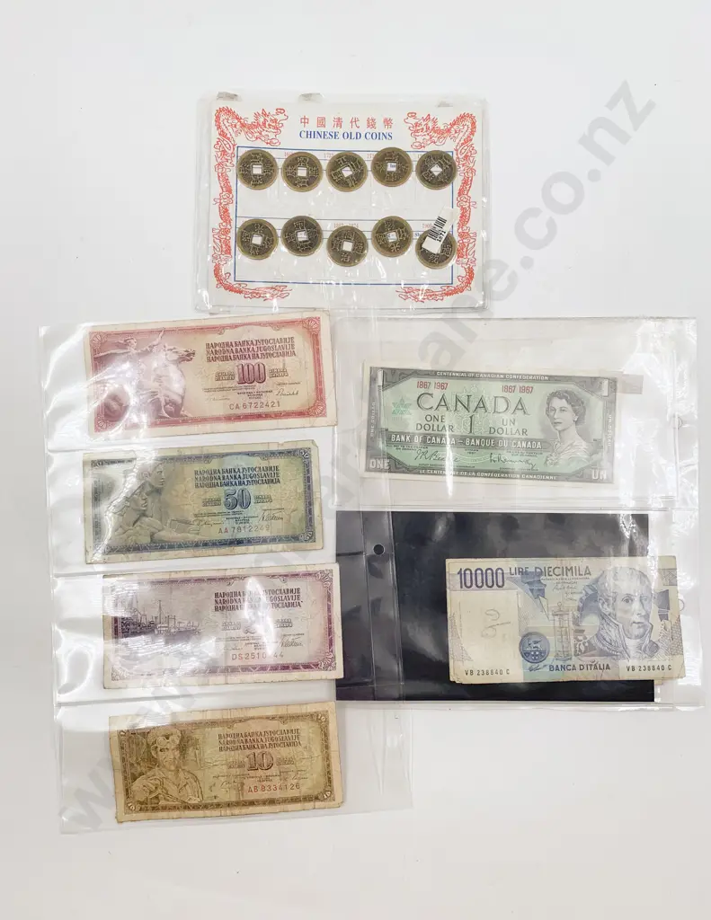 Collection World Vintage and Modern Bank Notes with Chinese Old Coins Pack Image 1++