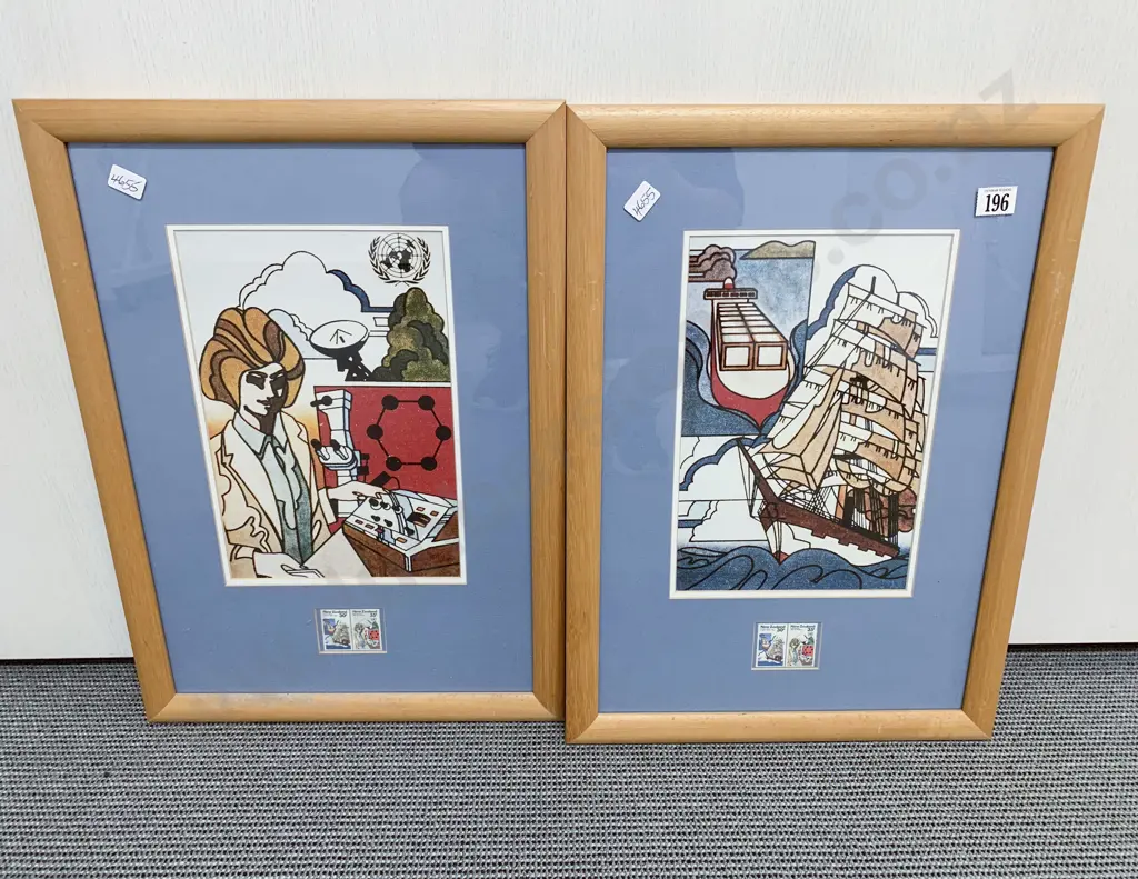 Two NZ Framed Stamp Artworks Image 1++